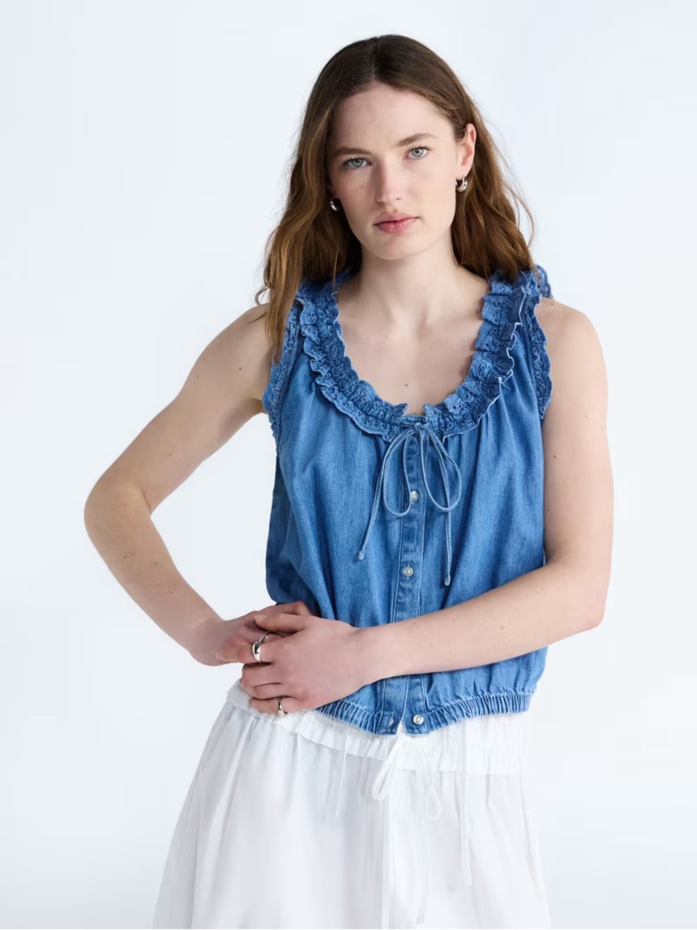 Free Assembly Eyelet Ruffle Top XS - Picture 1 of 5